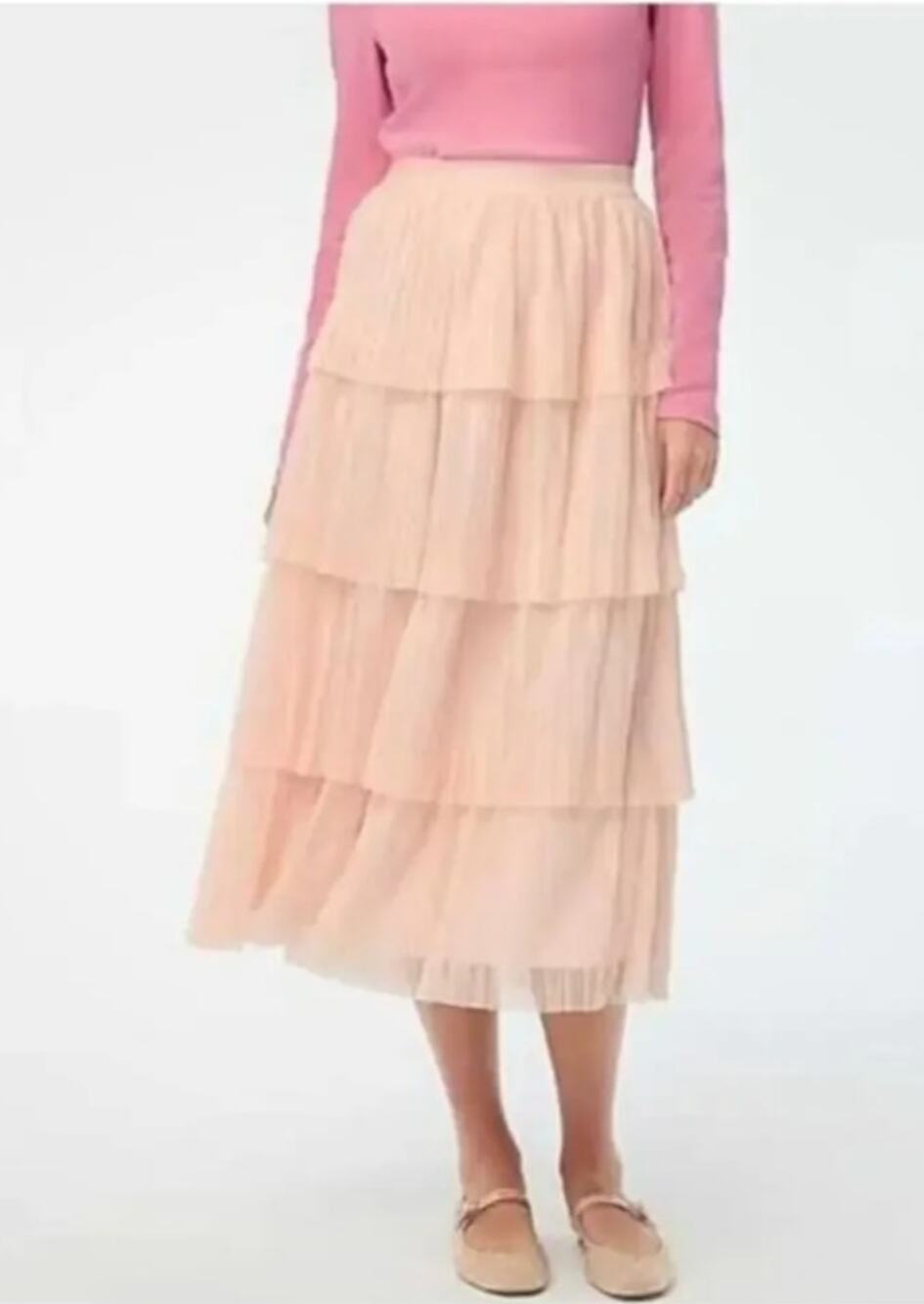 NWT J.Crew Tulle Tiered Midi Skirt in Whisper Peach size S Glinda Whimsical